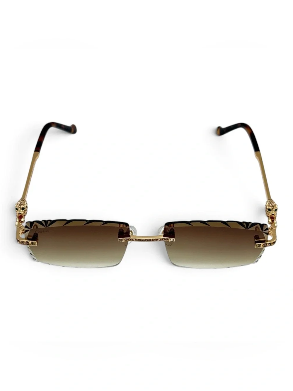Cartier Gold Scalloped Rimless Sunglasses with Brown Gradient Lenses